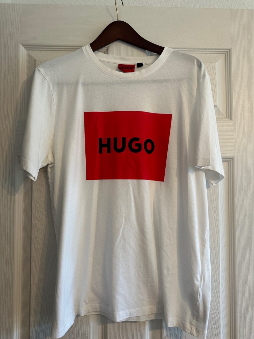 HUGO White Short-Sleeve Tee with Red Logo Box